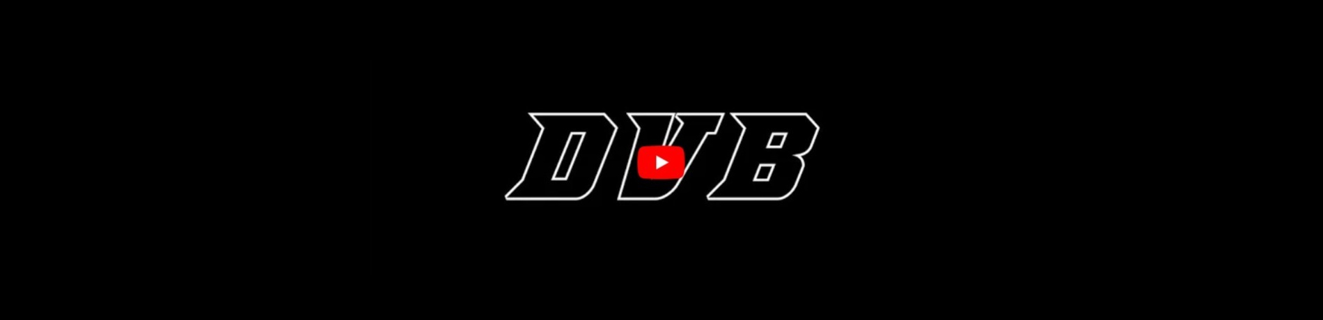 Black background with stylized white DUB letters and a red YouTube play button.